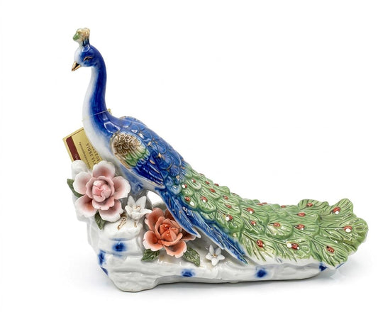 Exquisite Ceramic Peacock Figurine with Floral Accents